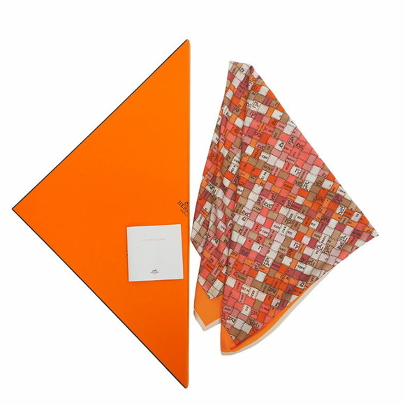 HERMES Hermes Carre Pointe Bolduk Silk Jersey Triangle Scarf Orange Large Siz... - Picture 9 of 9